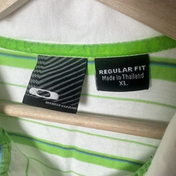 Oakley Shirt  Mens  Extra Large Striped Polo Green Short Sleeve Golf Stretch - Picture 3 of 6